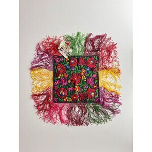 Vintage NWT Hungarian Floral Matyo Embroidered Cotton Fringe Tablecloth Placemat